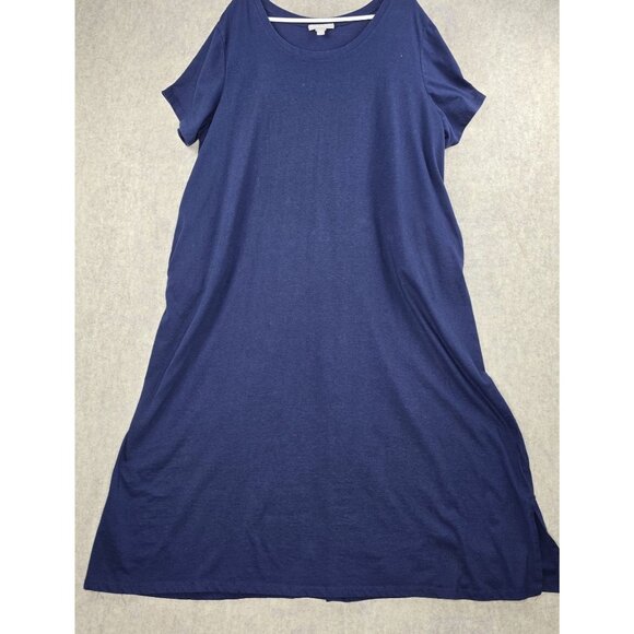 Woman Within Navy Short Sleeve Dress 2X 26/28 Cotton/Polyester Blend - Picture 1 of 8